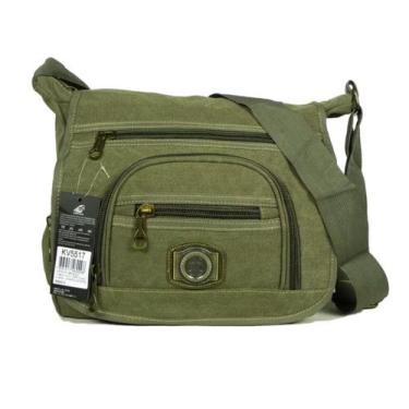 Imagem de Mochila bolsa transversal de lona verde com uma alça reforçada kv5517 