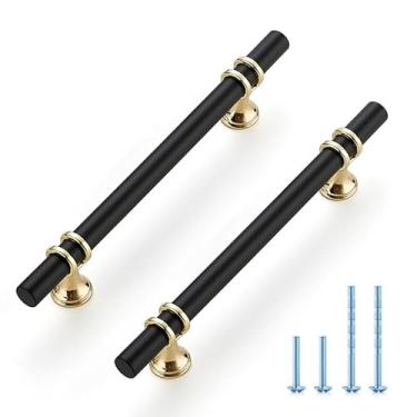 Imagem de Ravinte Hardware Pacote Com 5 Puxadores De Armário Preto Fosco E Dourado 7,38" Para Gavetas Cozinha Armários 5"