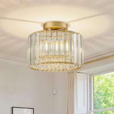 Imagem de HUOKU Luminária de teto moderna de cristal seminivelada, luminárias de corredor pequeno de 27 cm para quarto, entrada, sala de jantar