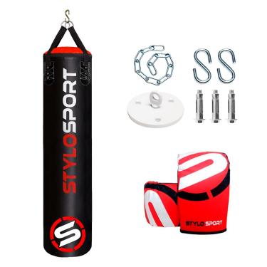 Imagem de SACO DE PANCADA VAZIO 160CM + LUVA DE TREINO BATE SACO + SUPORTE (ADULTO, VERMELHO)