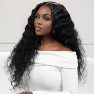 Imagem de Perucas de cabelo humano sem cola com densidade 250, nós descoloridos pré-cortados, onda profunda solta 5 x 5 HD, fechamento de renda, cabelo humano com cabelo de bebê, pré-arrancado, solto, ondulado