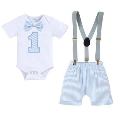 Imagem de Roupa de aniversário GRNSHTS Baby Boy 1st Romper Suspensórios azuis