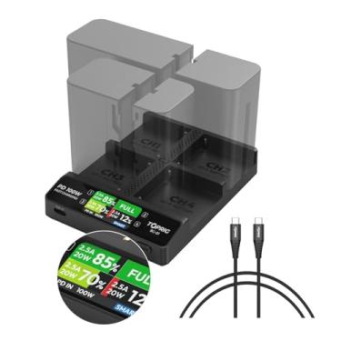Imagem de Carregador de bateria Accsoon Toprig NP-F de 4 canais com visor LCD, entrada de alimentação USB-C PD 100W para Sony NP-F550, NP-F750, NP-F970 ou outras baterias da série NP-F