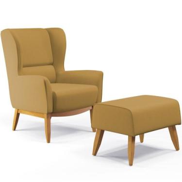 Imagem de Kit Poltrona Decorativa Milena D02 com Puff Viseo Veludo Mostarda D-26