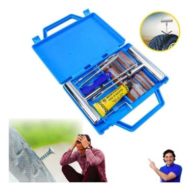 Imagem de 2X Kit Remendo Metal Reparo Macarrão Pneu Carro Moto Com Mal