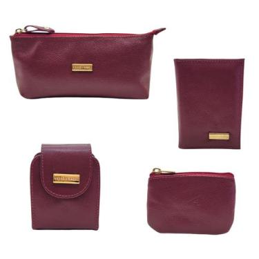 Imagem de Kit Acessórios Femininos em Couro Necessaire Porta Cartões Porta Batom