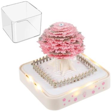 Imagem de Calendário 3D 2026 com luz de LED, mini calendário de mesa, bloco de notas artístico, calendário, com caixa de acrílico, presente criativo para o Natal (sakura)