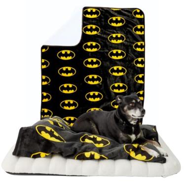 Imagem de Franco Pet Batman Super Macio Confortável Impermeável Sherpa-Backed Cobertor para Cães Médios, Sofá/Cama/Carro, 40x50 (Produto Oficialmente Licenciado)