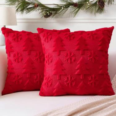 Imagem de Capas de almofada OTOSTAR Xmas Short Wool Velvet Red 60x60cm