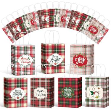 Imagem de Motipuns 30 peças de sacos de presente de papel xadrez de Natal com alças vermelho e verde sacos de presentes xadrez a granel elegante saco de presente de festa de Natal para decoração de artigos de