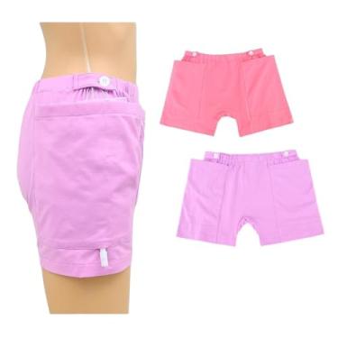 Imagem de Shorts de urina para mulheres, bolsa de drenagem de nefrostomia, calça de cuidados com incontinência com bolsos, roupa íntima de cateter para idosos (rosa/roxo, médio)