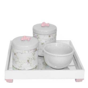 Imagem de Kit higiene bandeja porcelanas espelho flor liz rosa bebê