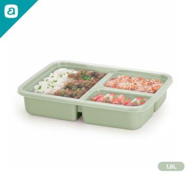 Imagem de Marmita 3 Divisórias 1,8L Pote com Tampa Alimentos Microondas Freezer 