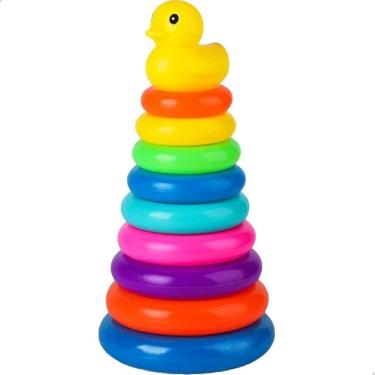 Imagem de Brinquedo Educativo Pirâmide Blocos de Montar Argolas de Empilhar 8 Peças Modelo Grande 25cm