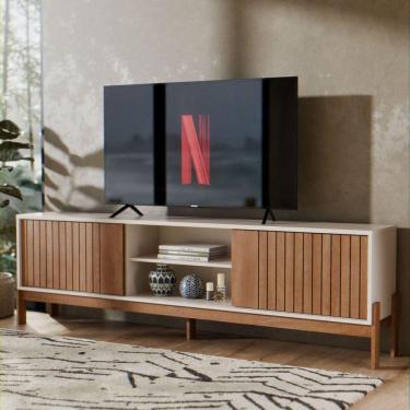 Imagem de Rack Bancada Para De Até 70 Polegadas Tannen Ripado Com Prateleira E Porta Freijó Off