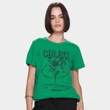 Imagem de Camiseta Colcci Floral Feminina, Oliva, EP