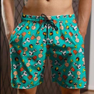 Imagem de Short De Praia Shorts De Banho Charlye Bown Snoopy 67 - smoke, Preto, 