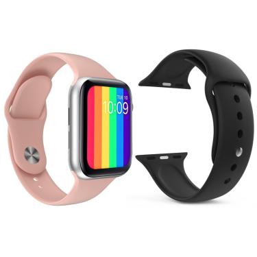Imagem de Kit 1 Smartwatch Iwo12 Lite Rosa + 1 Pulseira Preto