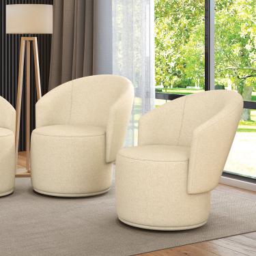Imagem de Poltrona Decorativa Orgânica Fixa para Sala kit 2 Malu Linho Bege M11 - D'Rossi