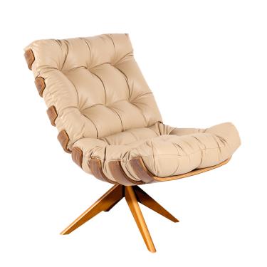 Imagem de Poltrona Giratória Costela Couro Legítimo Base de Madeira MA25 M11 - D'Rossi