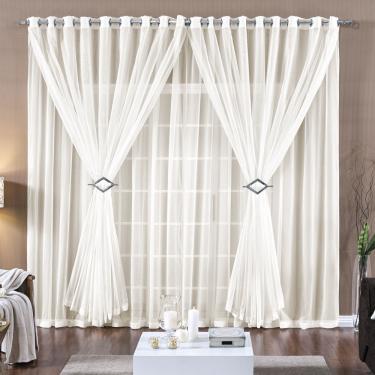 Imagem de Cortina 4 Mts Voal Sala Quarto para Trilho Suisso Barata Palha