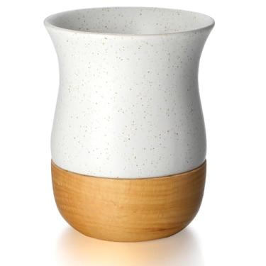 Imagem de forkmannie Conjunto de xícaras de erva-mate, xícara de chá mate de cerâmica com base de madeira 260 ml, conjunto de xícaras de chá inclui escova de limpeza e 1 canudo (branco)