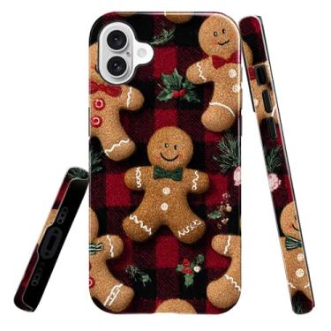 Imagem de heindiy Compatível com iPhone 16, capa brilhante proteção completa à prova de choque anti-arranhões capa de TPU, capas para homem mulher - Natal gengibre preto vermelho xadrez