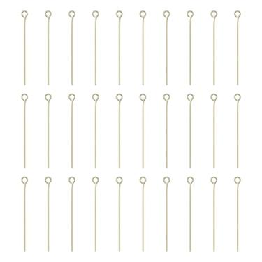 Imagem de HARFINGTON 100 peças de pinos de cabeça de olho aberto em ouro 14K de 4 cm, 40 mm, mini pinos de fio de metal, contas, pequenas agulhas a granel para brinco, pingente, colar, pulseira, berloque