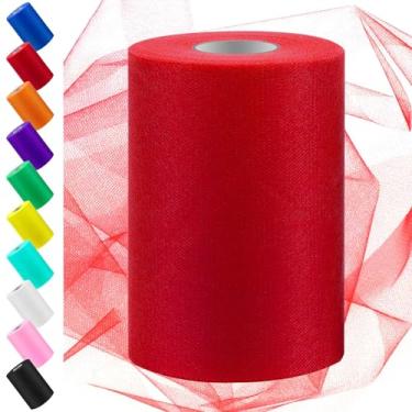 Imagem de Swpeet Rolo de tecido de tule vermelho de 15 cm por 100 metros, carretel de tecido de tule, carretel de poliéster de rede ideal para bricolage feito à mão, decorações de casamento, artigos de