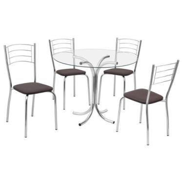 Imagem de Conjunto Mesa De Jantar Redonda Com Vidro 80cm Com 4 Cadeiras Multimóv