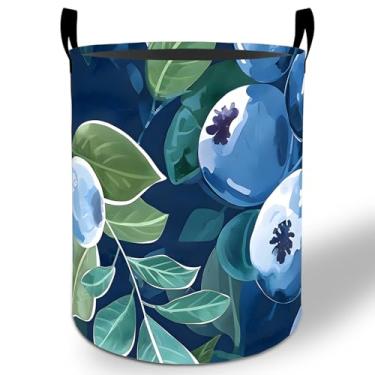 Imagem de Cesto de lavanderia Blueberry 50 x 40 cm, balde de armazenamento de roupas Oxford dobrável à prova d'água para quarto, banheiro, quarto, berçário, organizador de brinquedos, presentes para crianças