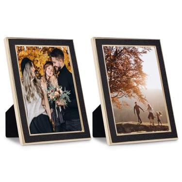 Imagem de Sheffield Home Porta-retrato 12 x 18 cm – Moldura de exibição de couro sintético e metal para fotos, decoração de casa moderna, pacote com 2, preta