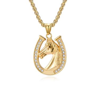 Imagem de OIDIMS Colar vintage com pingente de ferradura para homens e mulheres, colares de cowboy ocidentais de cristal simulado de aço inoxidável, amuleto da sorte, amantes de cavalos, estilo hiphop, joias