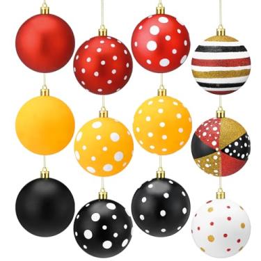 Imagem de Gemscream 12 peças de enfeites de bola de Natal de 8,5 cm, enfeites de bola de plástico de desenho animado, árvores de Natal coloridas, decorações para pendurar para árvores de Natal, grinalda