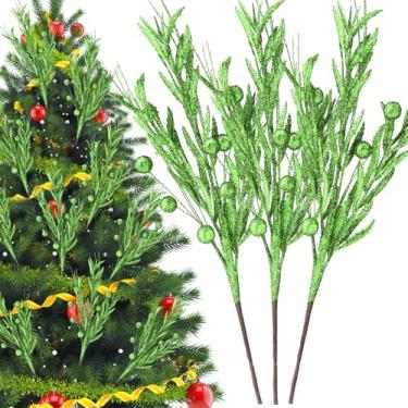 Imagem de Giegxin 20 peças de hastes artificiais de Natal com glitter – galhos artificiais de frutas silvestres de árvore de Natal, decorações para vaso doméstico, guirlanda, guirlanda de árvore de Natal