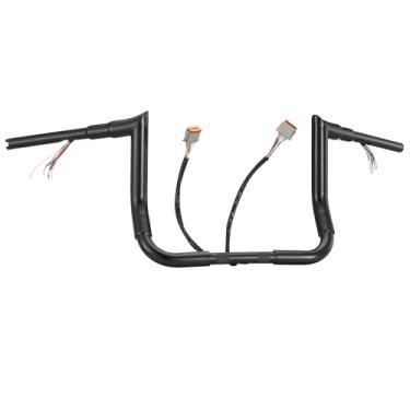 Imagem de MoKitDora Street Electra Glide Ape Hanger Can-Bus Wires Bagger Handlebar 25.4 cm Rise 3.8 cm Fat 2.5 cm Clamp Monkey Meathook Bars para Harley 1996-2006 Ultra Classic FLHX FLHT, preto brilhante