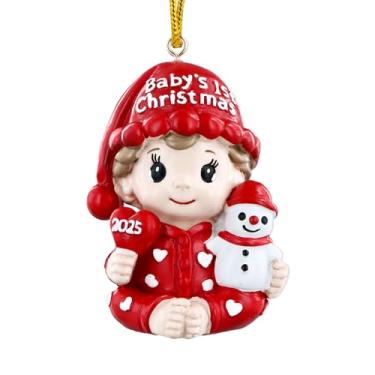Imagem de Primeiro enfeite de Natal para bebês 2025-3D resina vermelha para bebês 1º ornamento para árvore de Natal recém-nascido novo enfeite de bebê para meninas e meninos - Presentes de memorial feitos à mão