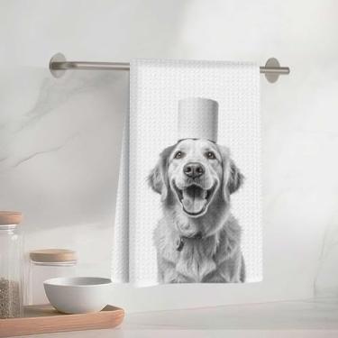 Imagem de Toalhas de cozinha divertidas Golden Retriever e papel higiênico 33 x 58 cm, toalha de prato decorativa de microfibra absorvente, toalhas de mão de waffle para cozinha, casa, banheiro, presentes para