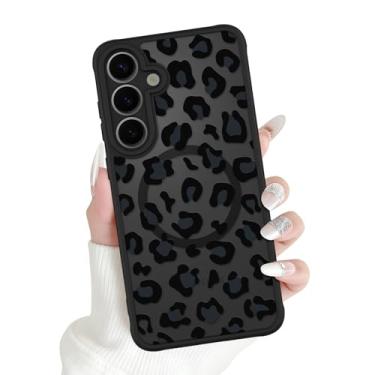 Imagem de OOK Capa magnética adequada para Samsung Galaxy S25 de 6,2 polegadas (compatível com carregamento sem fio) TPU macio e capa de telefone de policarbonato rígido com estampa de leopardo preto capa de