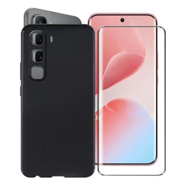 Imagem de AQGGIIXY Capa para Infinix Hot 60 Pro+ (6,7 polegadas) com [1 x película protetora de vidro temperado], capa protetora preta à prova de choque ultrafina de silicone macio para Infinix Hot 60 Pro+