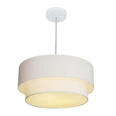 Imagem de Lustre Pendente Duplo Cilíndrico Vivare Md-4355 Cúpula Em Tecido 50x40cm - Bivolt Branco 127/220v