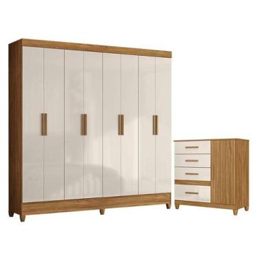 Imagem de Guarda Roupa Casal Marajó e Cômoda Vênus com pés Freijó Off White  Mov