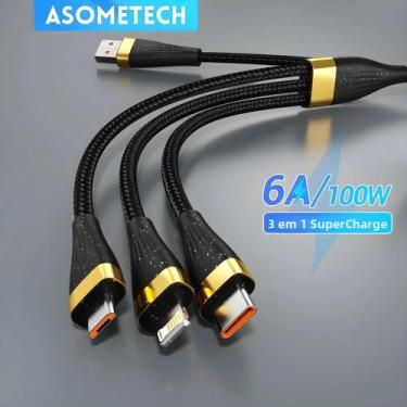 Imagem de Cabo De Carregamento USB 3 Em 1 6A 100W Para Huawei Honor iPhone 14 Sa