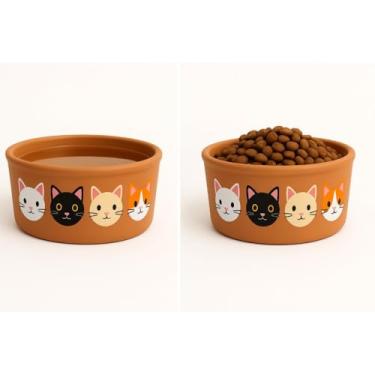 Imagem de Comedouro para Gatos，Comedouro para Gatos Porcelana，CerâMica de Barro Pintada à MãO，para Facilitar a AlimentaçãO e a HidrataçãO do Seu Animal de EstimaçãO(1 Comedouro Ração ou Agua)