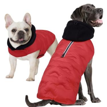 Imagem de DORA BRIDAL Casaco acolchoado para cães, jaqueta quente para cães com capuz, casacos refletivos para clima frio, colete de inverno para cães pequenos, colete de inverno para animais de estimação