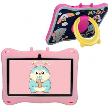 Imagem de Tablet Infantil E13 Tela 7" 12GB + 2GB RAM, Wi-Fi, Bluetooth e 5G com Case Silicone, Canetinha Touch e Alça de Transporte (Rosa)