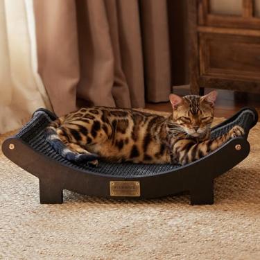 Imagem de FUKUMARU Cama arranhadora de sisal para gatos, cama durável para arranhões de 60 cm para gatos internos, rede de sisal 100% natural, espreguiçadeira de madeira maciça para dormir e arranhar (preto)