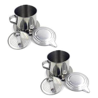 Imagem de ZhangyiHot 2 peças de filtro de café vietnamita prata de aço inoxidável, copo de infusão de gotejamento, bule de chá, sem necessidade de papel gotejamento, cafeteira, filtro de máquina para casa