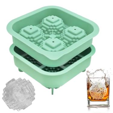 Imagem de Bnoiiok Molde de silicone para cubos de gelo com 4 cubos – Máquina de bola de gelo com 4 cubos de 5 cm, molde reutilizável de silicone com tampa (verde), ideal para uísque, coquetéis e todas as