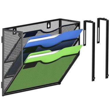 Imagem de Kuntine.B Organizador de arquivos de parede para escritório, suporte de revista, organizador de arquivos de parede para escritório, casa (preto, 3 camadas e cabides)